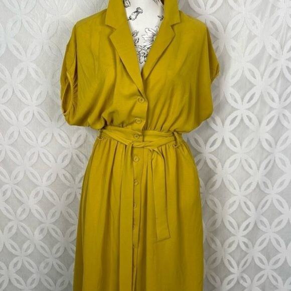 Chriselle Lim x J.O.A Roman Gold Baggy Midi Pocket Shirtdress Size XS - Picture 7 of 13